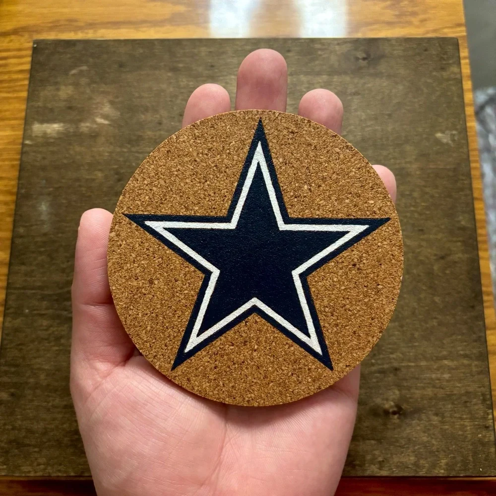 Dallas Cowboys Logo Laser Engraved Painted Cork Coaster